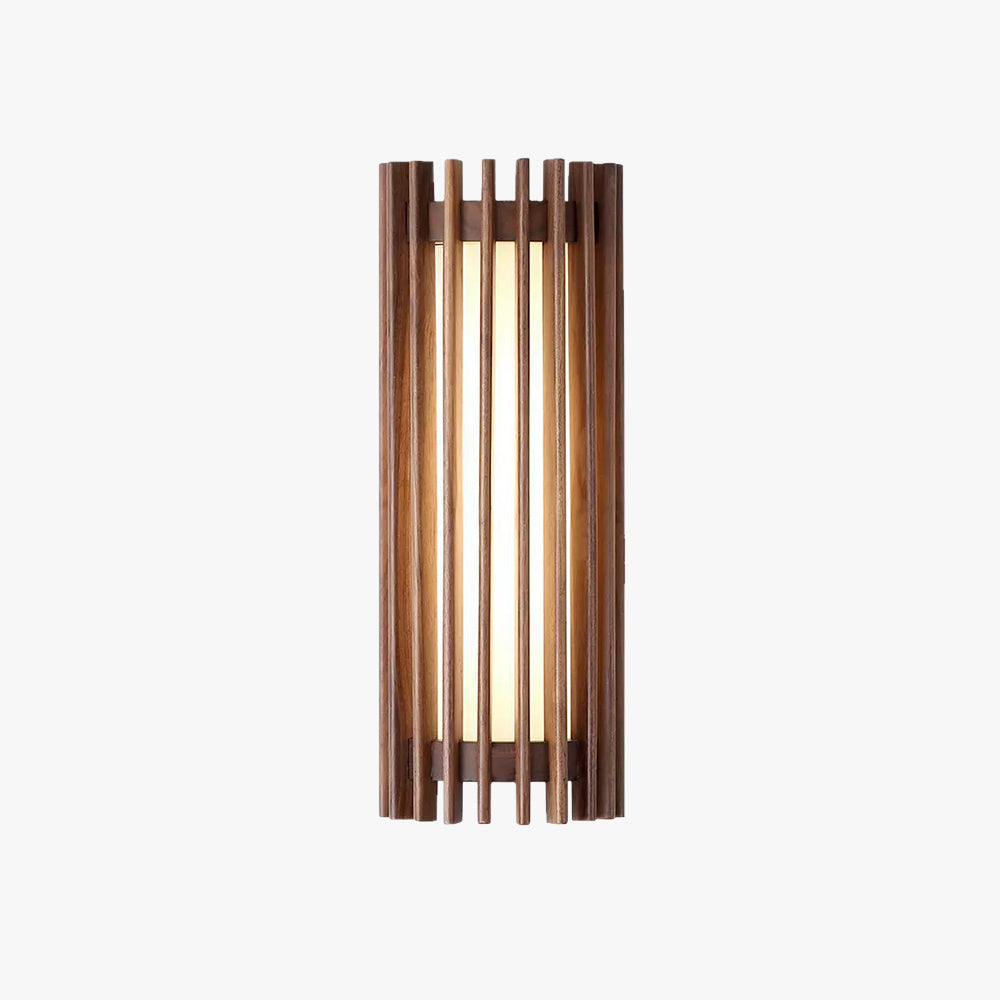 Wall Lamp Scandinavian with Wooden Slat Shade and Integrated LED