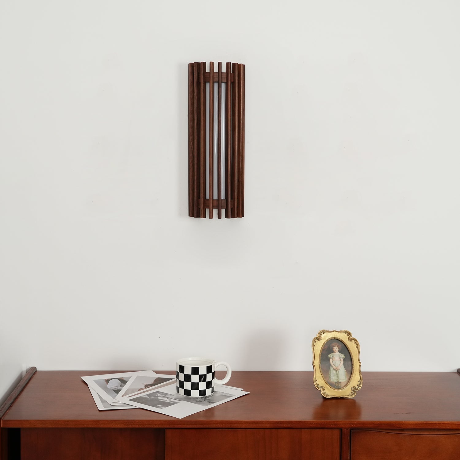 Wall Lamp Scandinavian with Wooden Slat Shade and Integrated LED