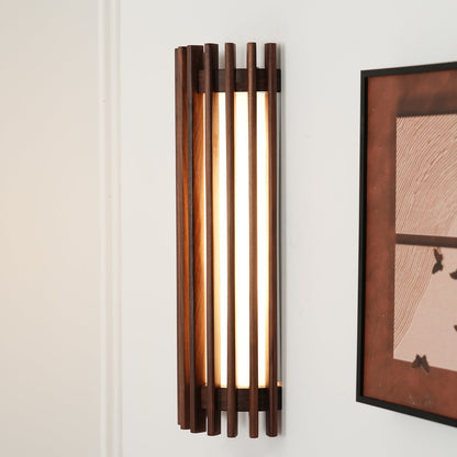 Wall Lamp Scandinavian with Wooden Slat Shade and Integrated LED