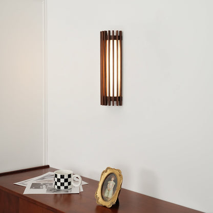 Wall Lamp Scandinavian with Wooden Slat Shade and Integrated LED