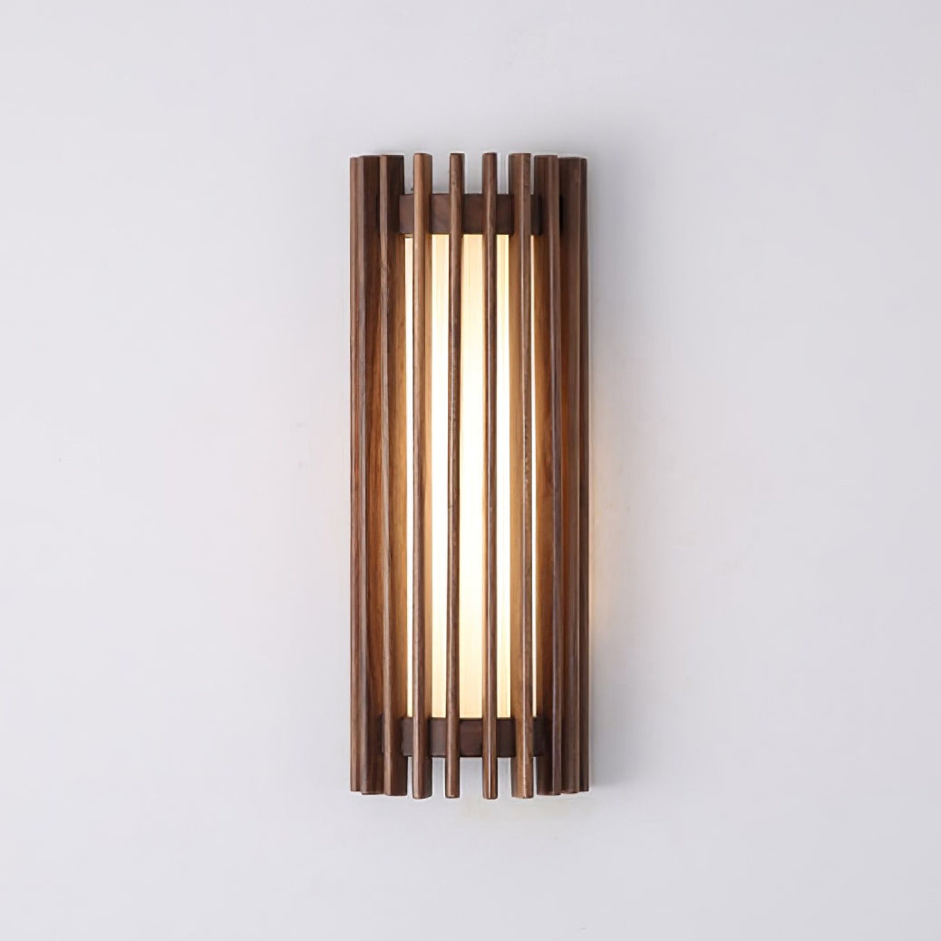 Wall Lamp Scandinavian with Wooden Slat Shade and Integrated LED