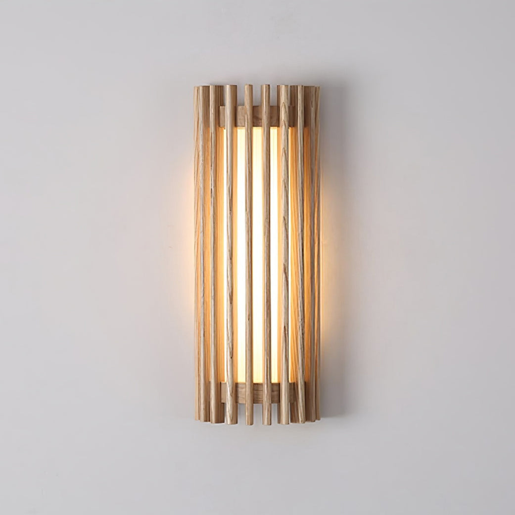 Wall Lamp Scandinavian with Wooden Slat Shade and Integrated LED