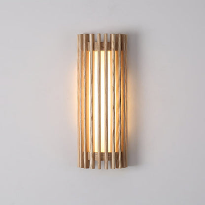Wall Lamp Scandinavian with Wooden Slat Shade and Integrated LED