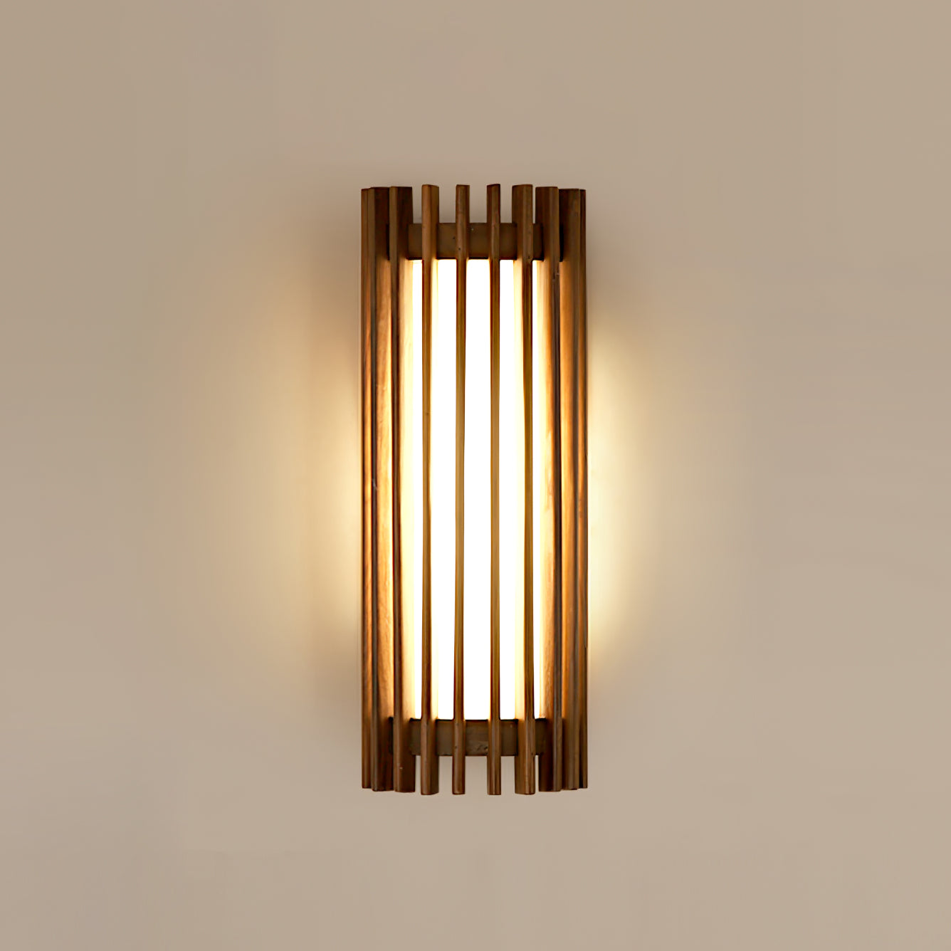 Wall Lamp Scandinavian with Wooden Slat Shade and Integrated LED