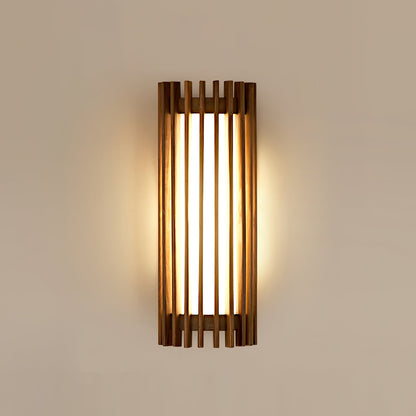 Wall Lamp Scandinavian with Wooden Slat Shade and Integrated LED