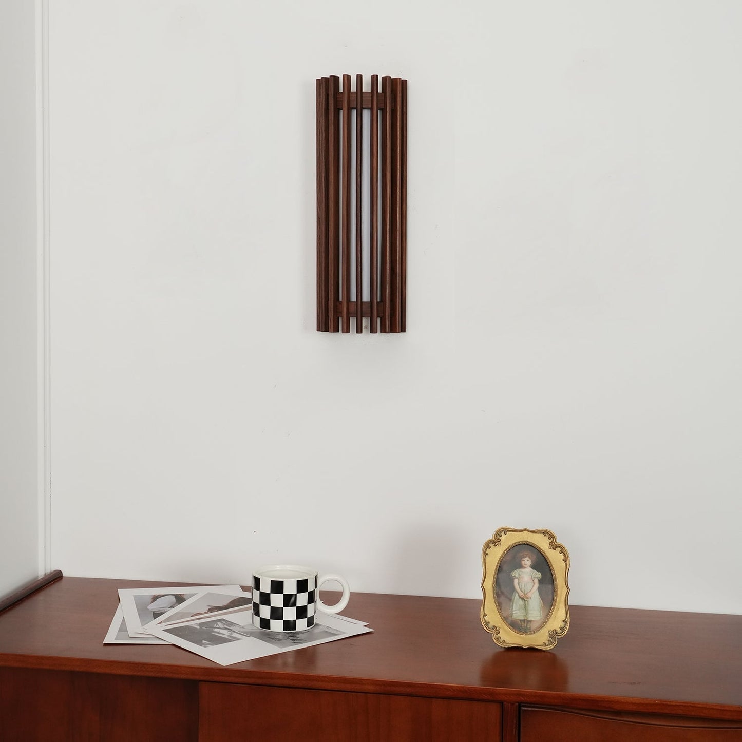 Wall Lamp Scandinavian with Wooden Slat Shade and Integrated LED
