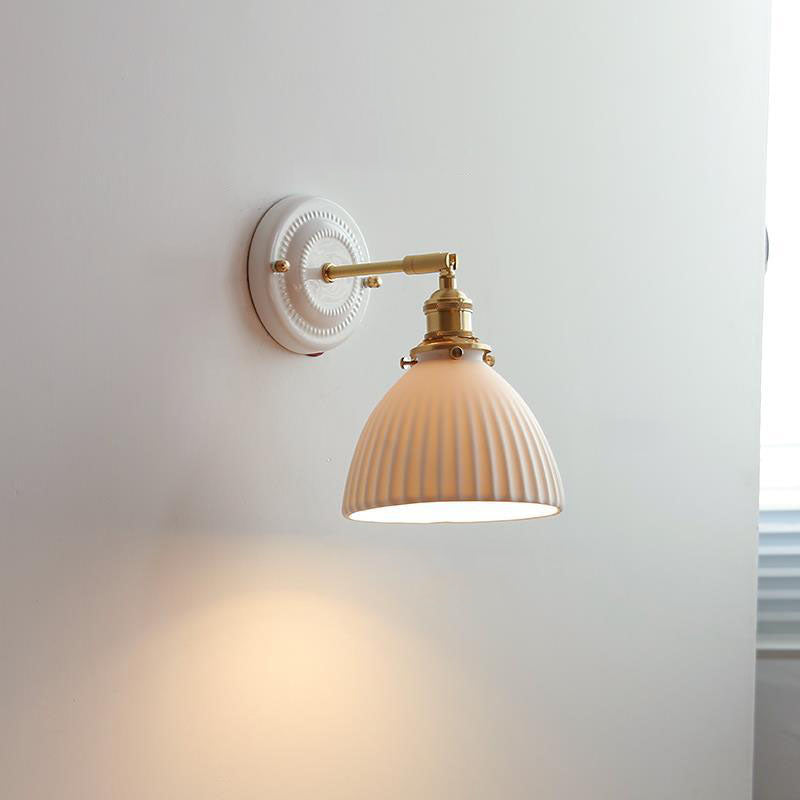 Wall Lamp Vintage Minimalist with Ceramic Shade and Brass Fitting