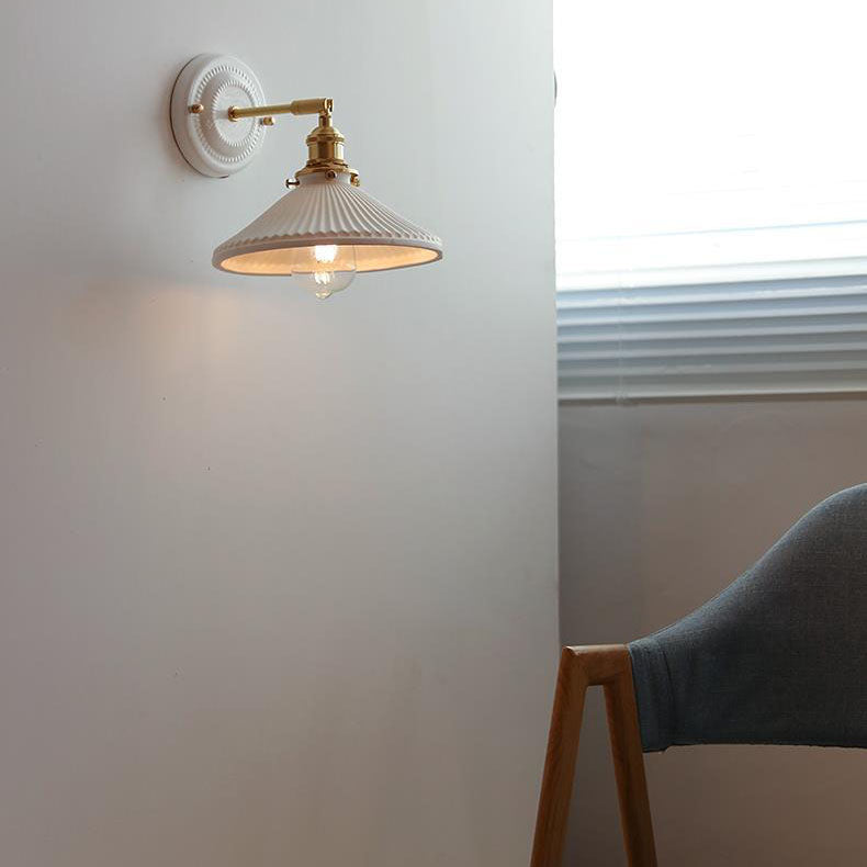 Wall Lamp Vintage Minimalist with Ceramic Shade and Brass Fitting