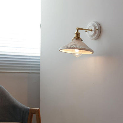 Wall Lamp Vintage Minimalist with Ceramic Shade and Brass Fitting