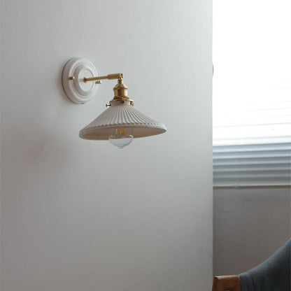 Wall Lamp Vintage Minimalist with Ceramic Shade and Brass Fitting
