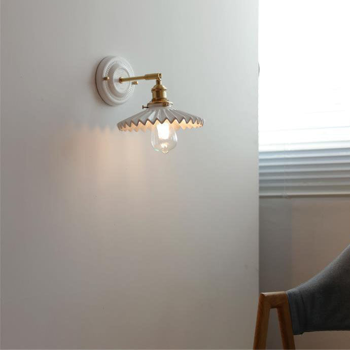 Wall Lamp Vintage Minimalist with Ceramic Shade and Brass Fitting