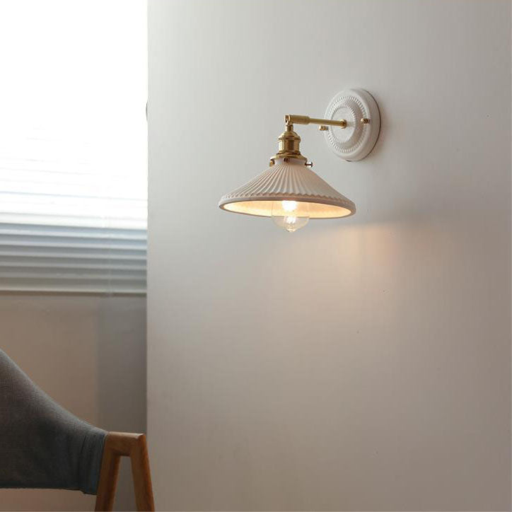 Wall Lamp Vintage Minimalist with Ceramic Shade and Brass Fitting