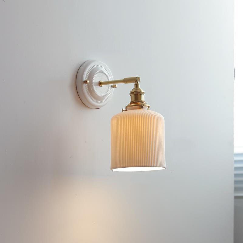 Wall Lamp Vintage Minimalist with Ceramic Shade and Brass Fitting