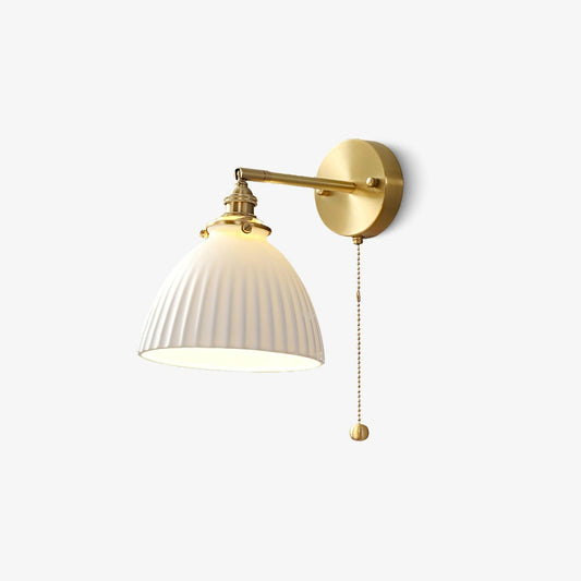 Wall Lamp Vintage with Pleated Ceramic Shade and Pull Chain Switch