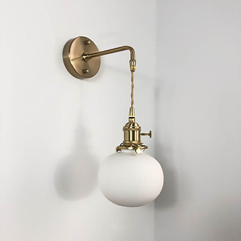 Wall Lamp Vintage with Ribbed Ceramic Shade and Brass Arm
