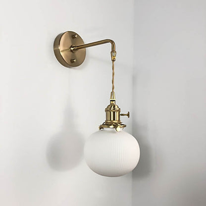 Wall Lamp Vintage with Ribbed Ceramic Shade and Brass Arm