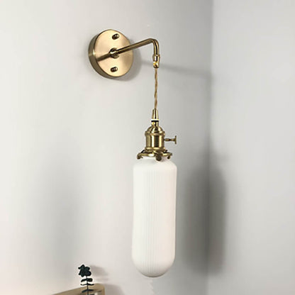 Wall Lamp Vintage with Ribbed Ceramic Shade and Brass Arm