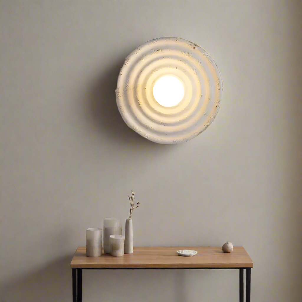 Wall Lamp Wabi-Sabi Style with Concentric Ring Design and Frosted Globe