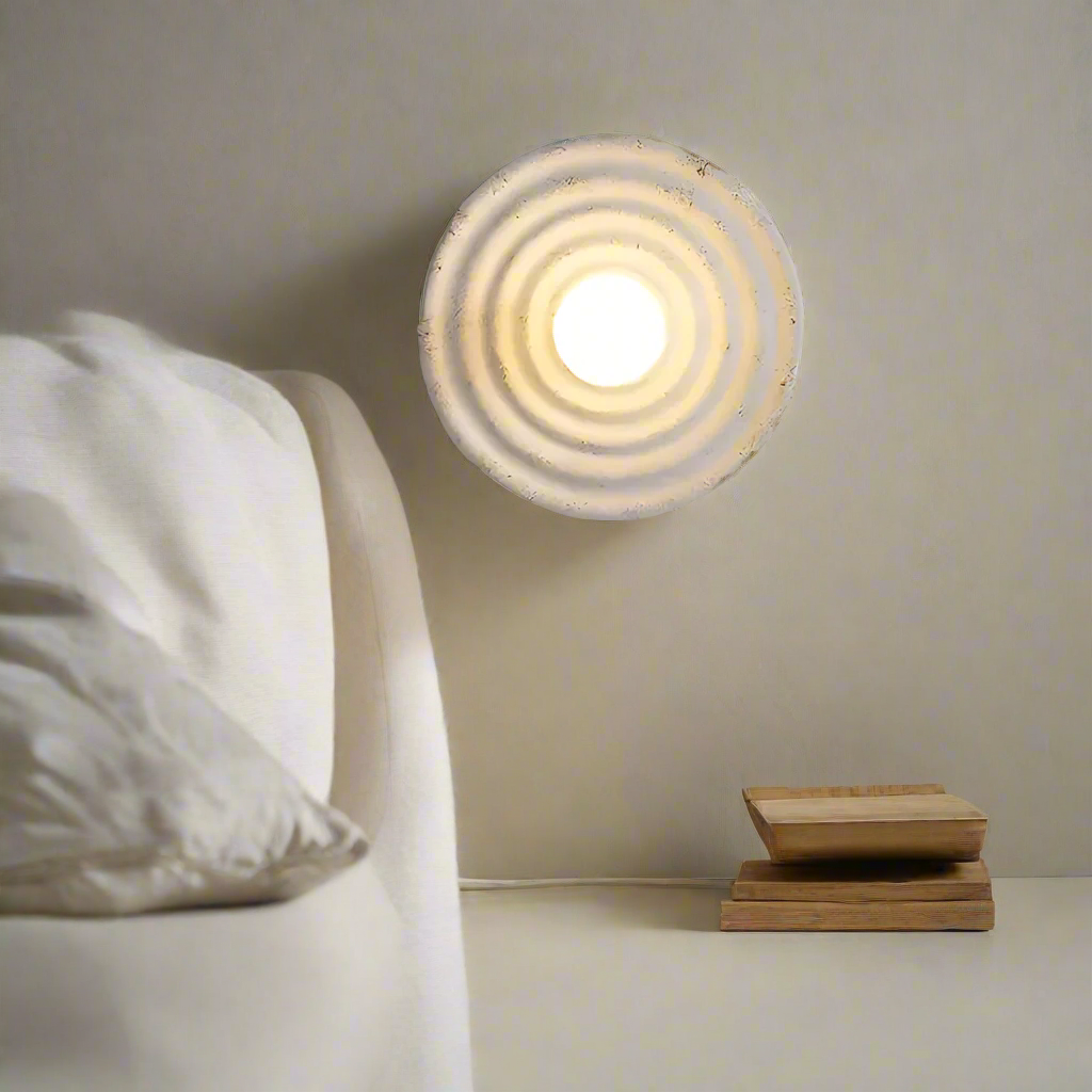 Wall Lamp Wabi-Sabi Style with Concentric Ring Design and Frosted Globe