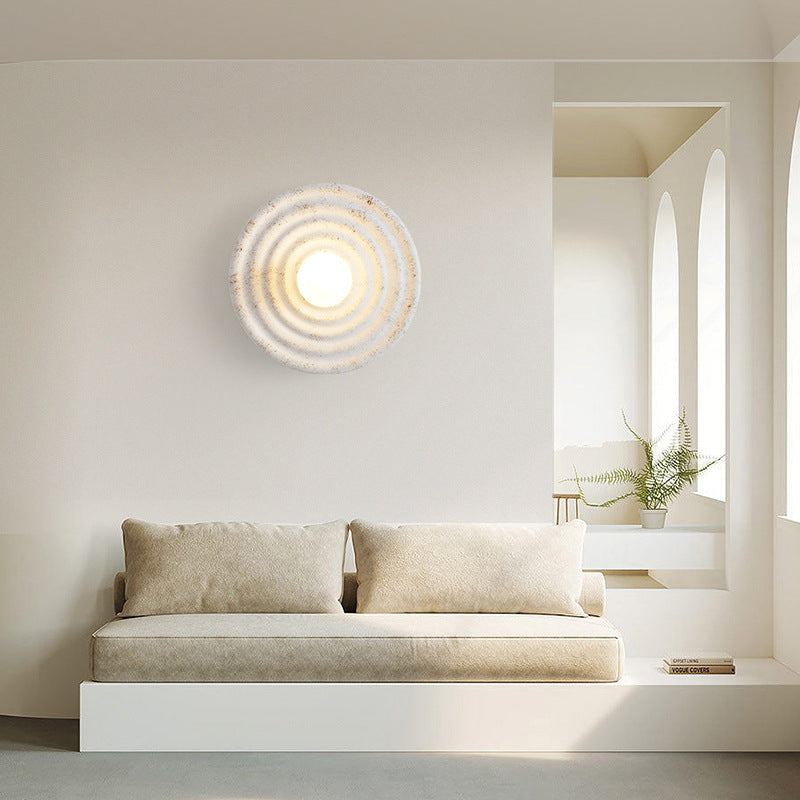 Wall Lamp Wabi-Sabi Style with Concentric Ring Design and Frosted Globe
