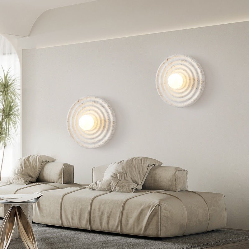 Wall Lamp Wabi-Sabi Style with Concentric Ring Design and Frosted Globe