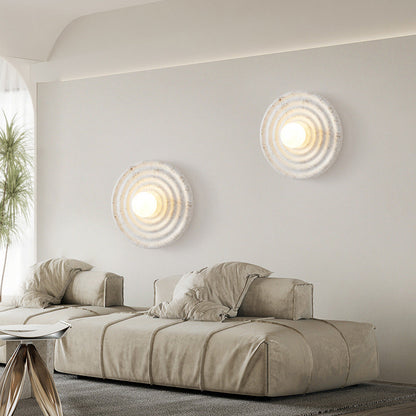 Wall Lamp Wabi-Sabi Style with Concentric Ring Design and Frosted Globe