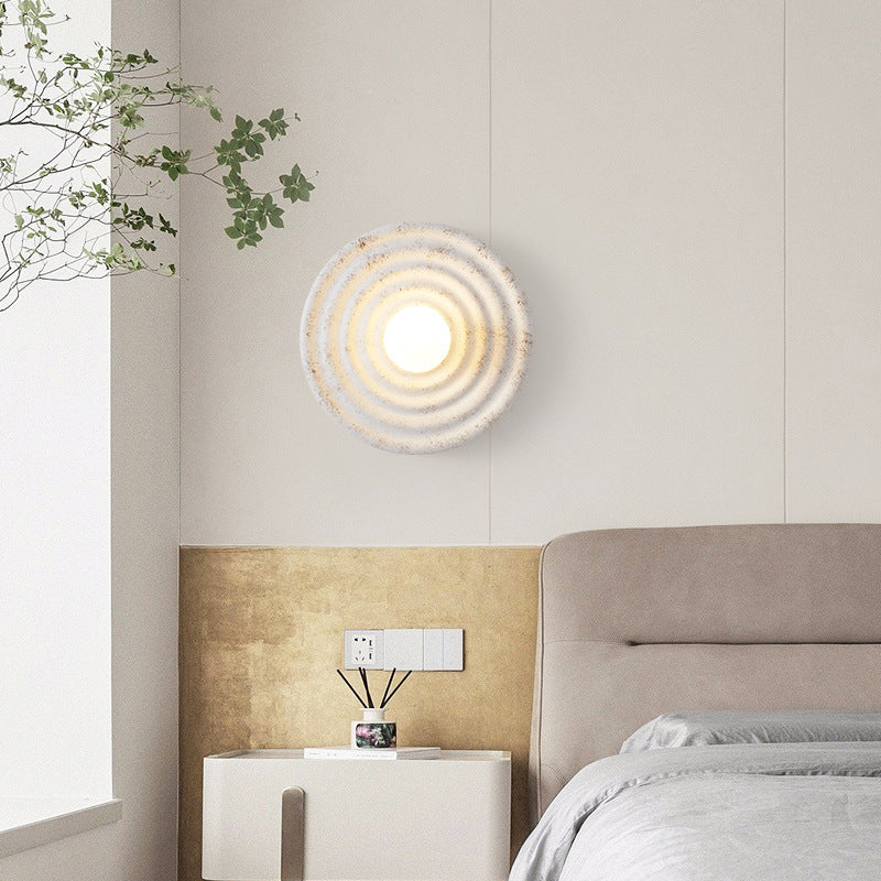 Wall Lamp Wabi-Sabi Style with Concentric Ring Design and Frosted Globe