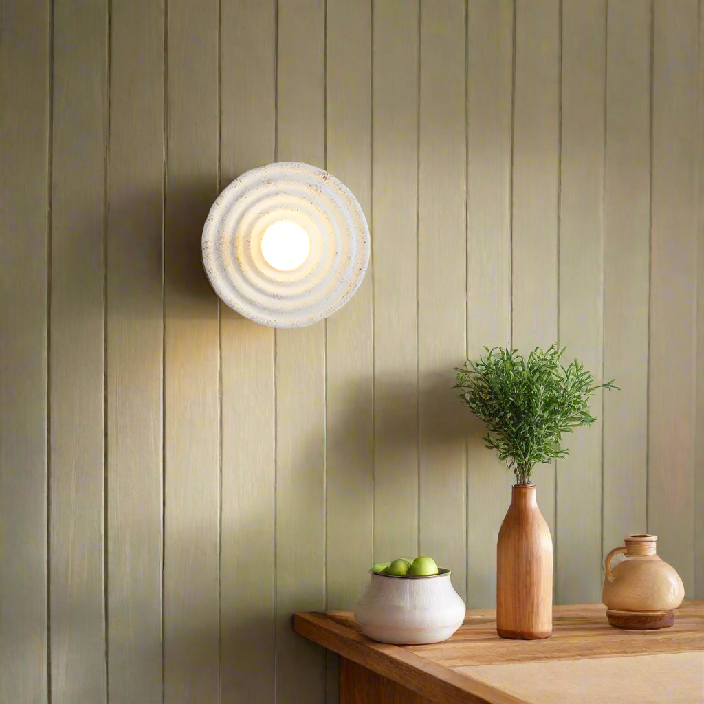 Wall Lamp Wabi-Sabi Style with Concentric Ring Design and Frosted Globe