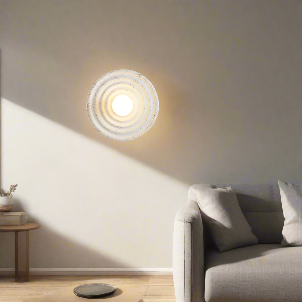 Wall Lamp Wabi-Sabi Style with Concentric Ring Design and Frosted Globe