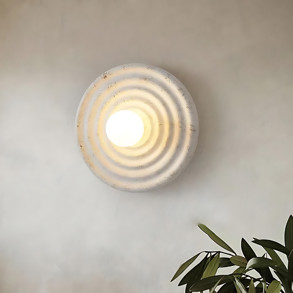 Wall Lamp Wabi-Sabi Style with Concentric Ring Design and Frosted Globe