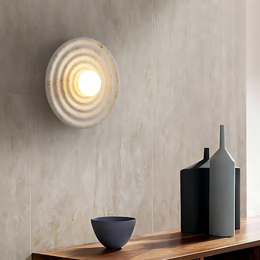 Wall Lamp Wabi-Sabi Style with Concentric Ring Design and Frosted Globe