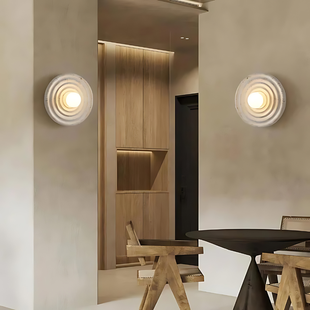 Wall Lamp Wabi-Sabi Style with Concentric Ring Design and Frosted Globe