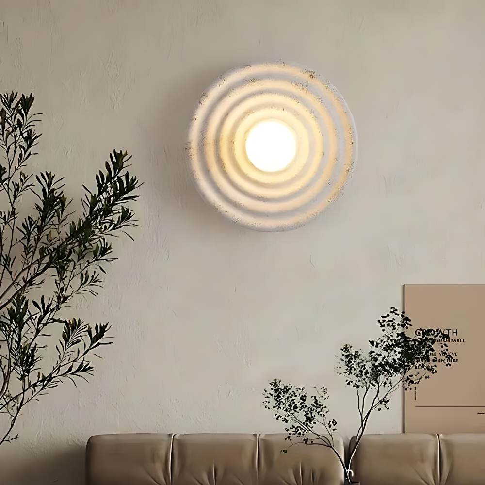 Wall Lamp Wabi-Sabi Style with Concentric Ring Design and Frosted Globe