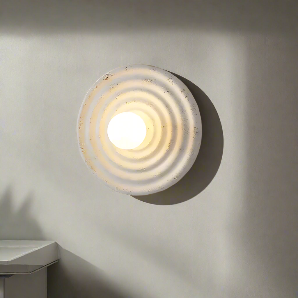 Wall Lamp Wabi-Sabi Style with Concentric Ring Design and Frosted Globe