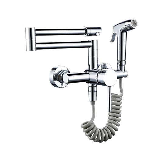 Wall-Mounted Kitchen Faucet with Swivel Arm and Handheld Sprayer