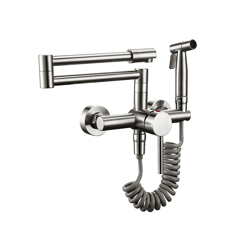Wall-Mounted Kitchen Faucet with Swivel Arm and Handheld Sprayer