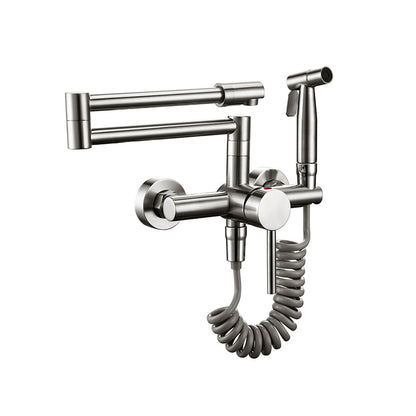 Wall-Mounted Kitchen Faucet with Swivel Arm and Handheld Sprayer