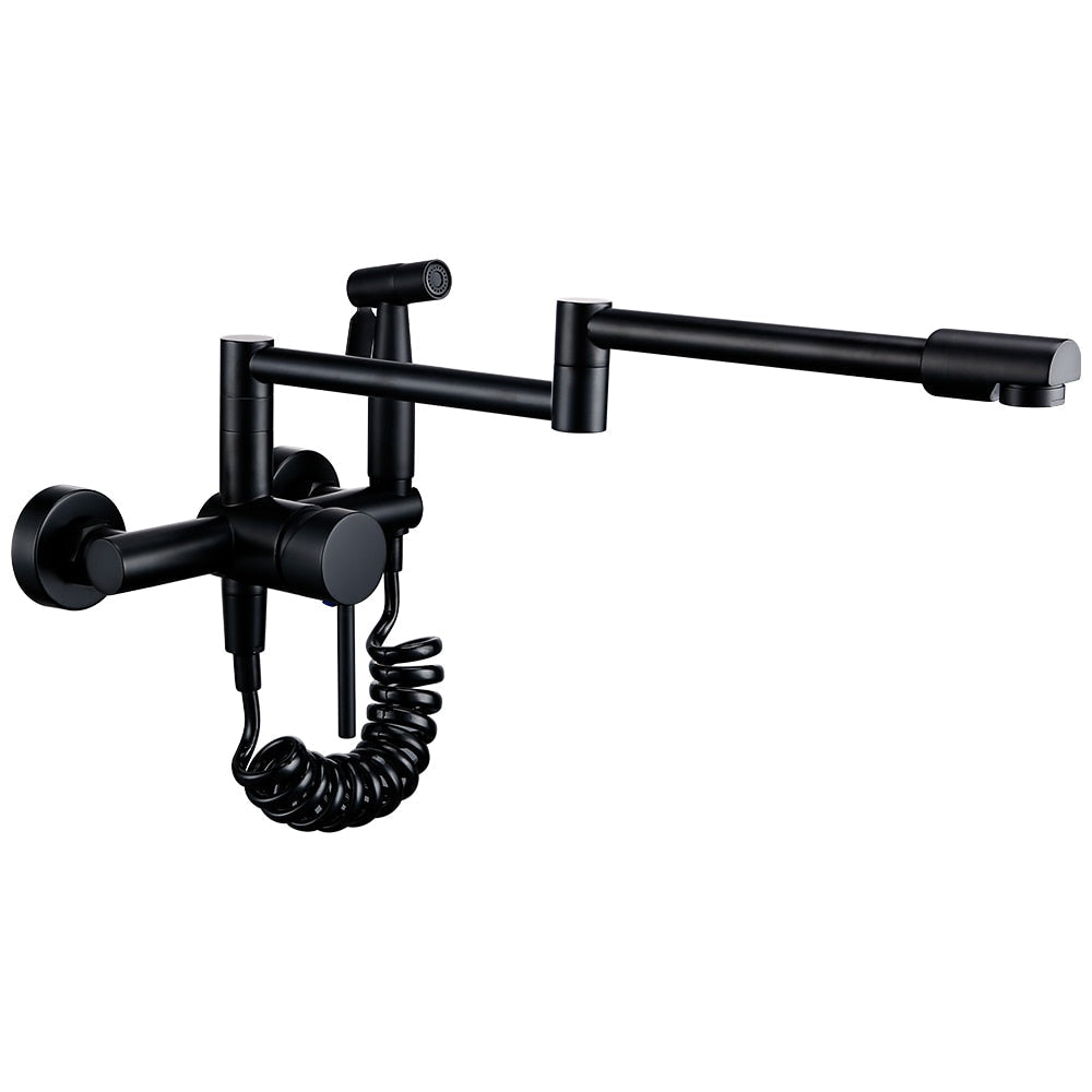 Wall-Mounted Kitchen Faucet with Swivel Arm and Handheld Sprayer