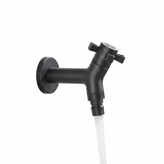 Wall-Mounted Outdoor Faucet with Cross Handle and Hose Connector
