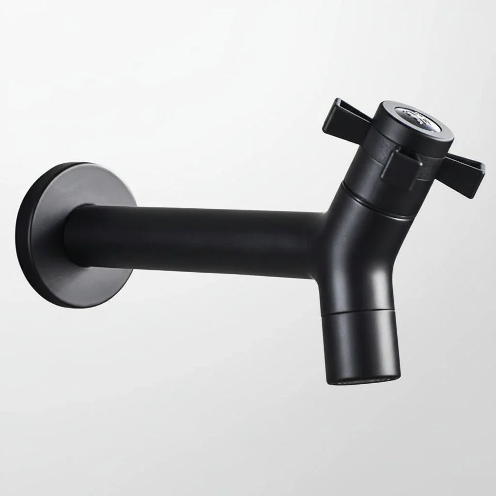 Wall-Mounted Outdoor Faucet with Cross Handle and Hose Connector