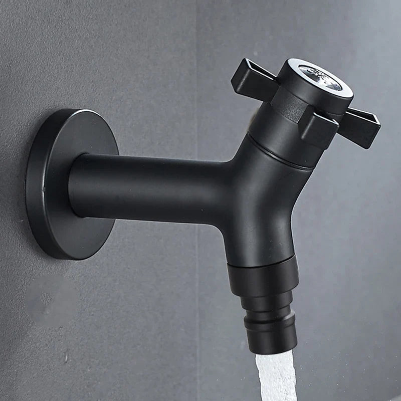 Wall-Mounted Outdoor Faucet with Cross Handle and Hose Connector