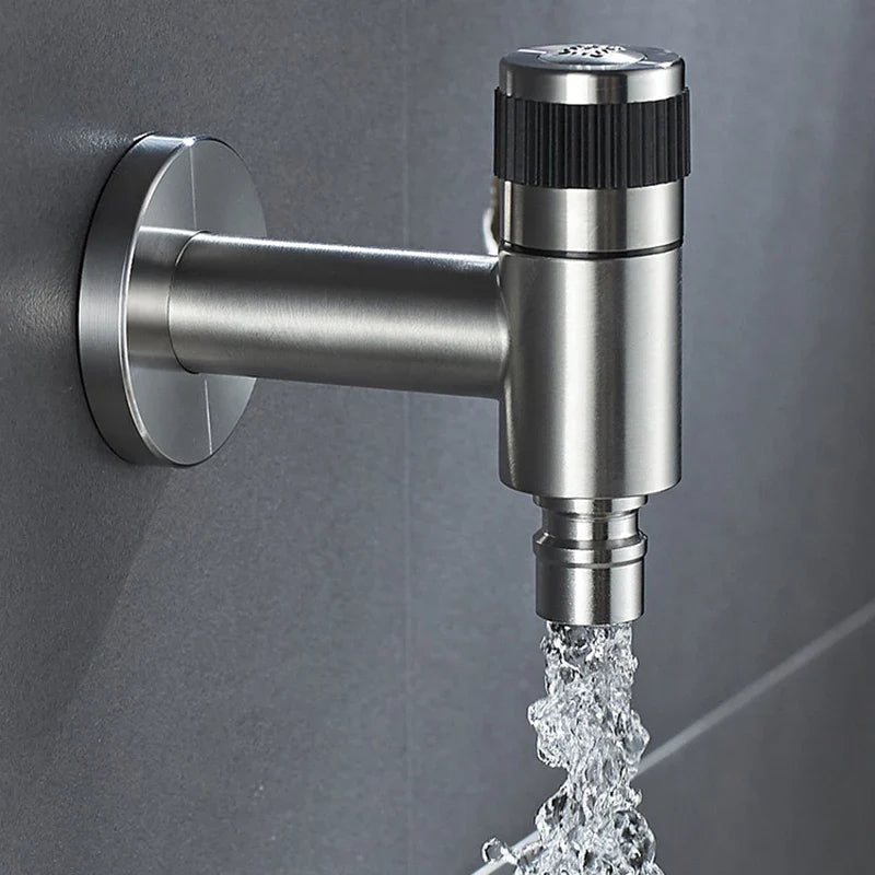 Wall-Mounted Outdoor Faucet with Cross Handle and Hose Connector