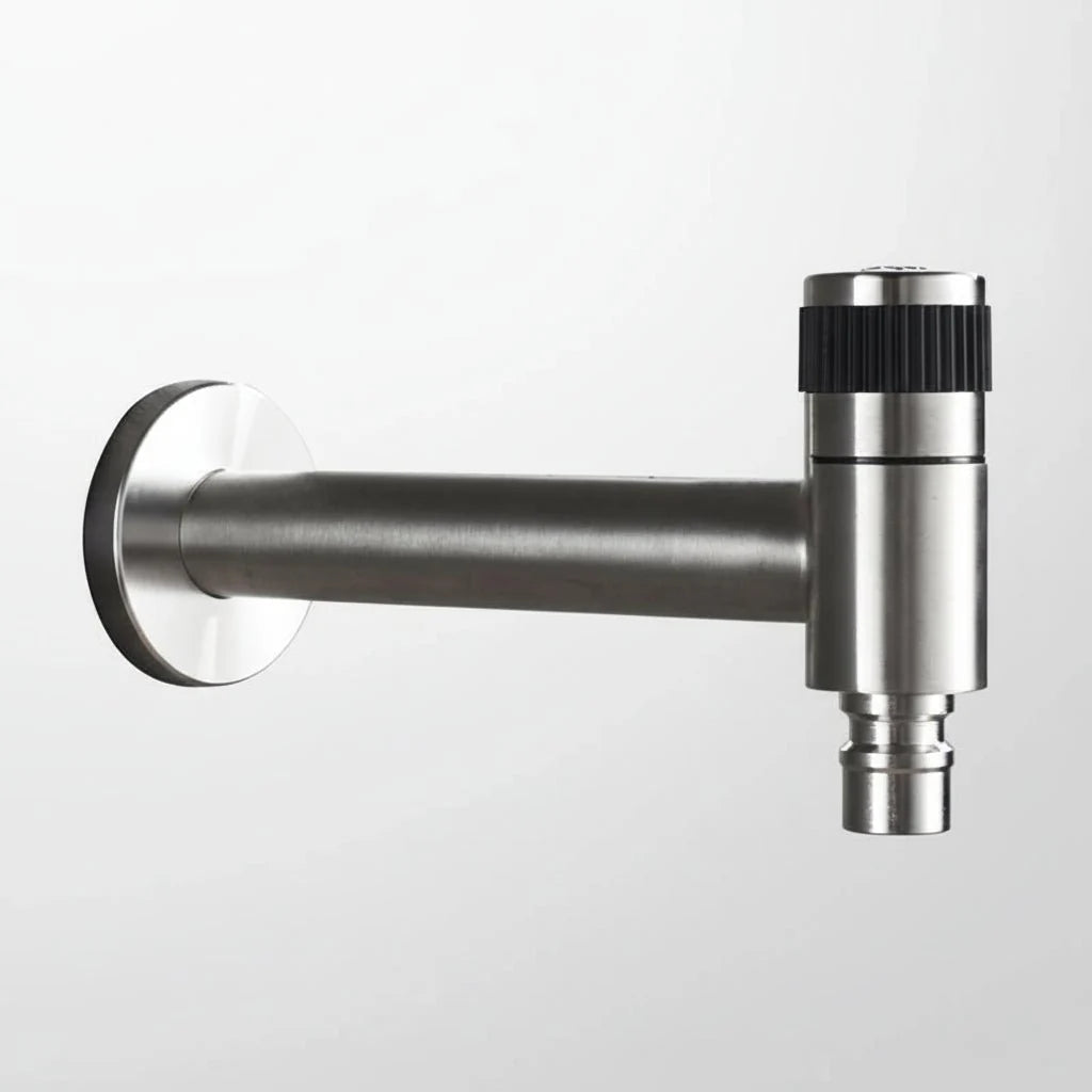 Wall-Mounted Outdoor Faucet with Cross Handle and Hose Connector