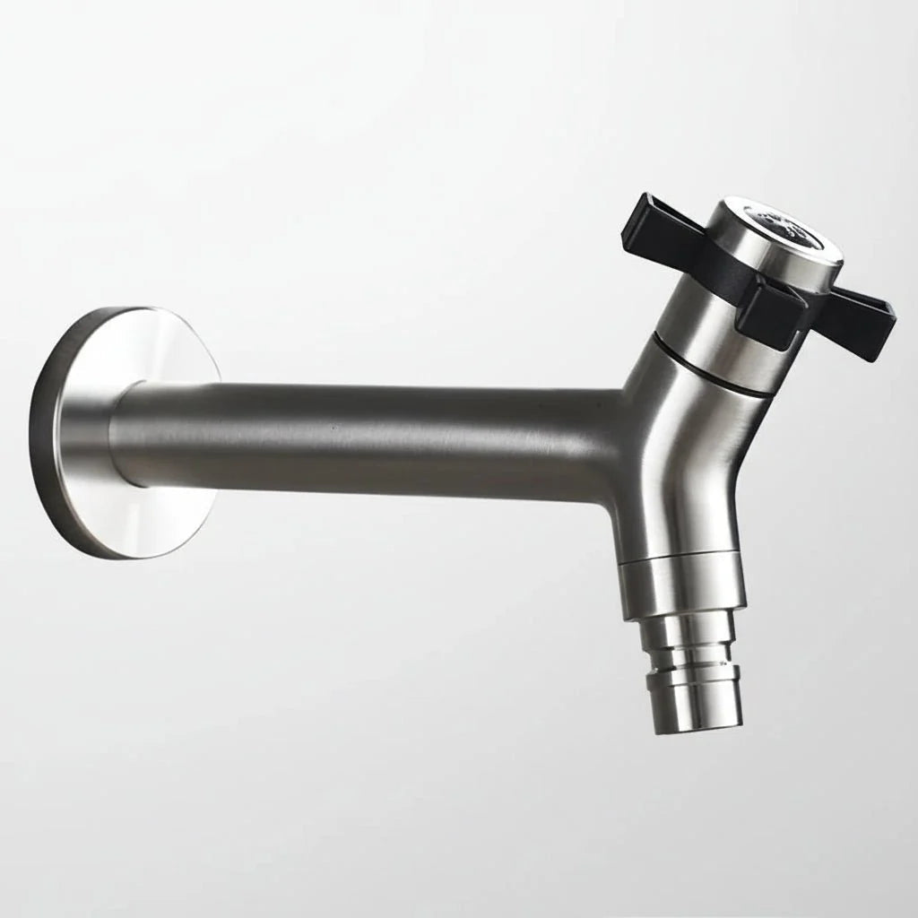 Wall-Mounted Outdoor Faucet with Cross Handle and Hose Connector