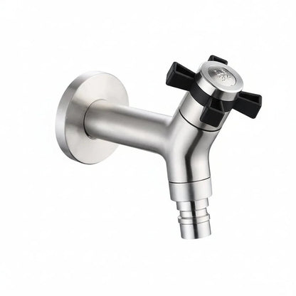Wall-Mounted Outdoor Faucet with Cross Handle and Hose Connector