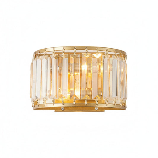 Wall Sconce Art Deco with Crystal Drum Shade and Brass Frame