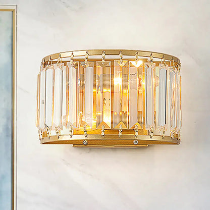 Wall Sconce Art Deco with Crystal Drum Shade and Brass Frame