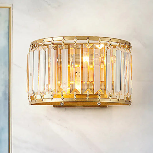 Wall Sconce Art Deco with Crystal Drum Shade and Brass Frame