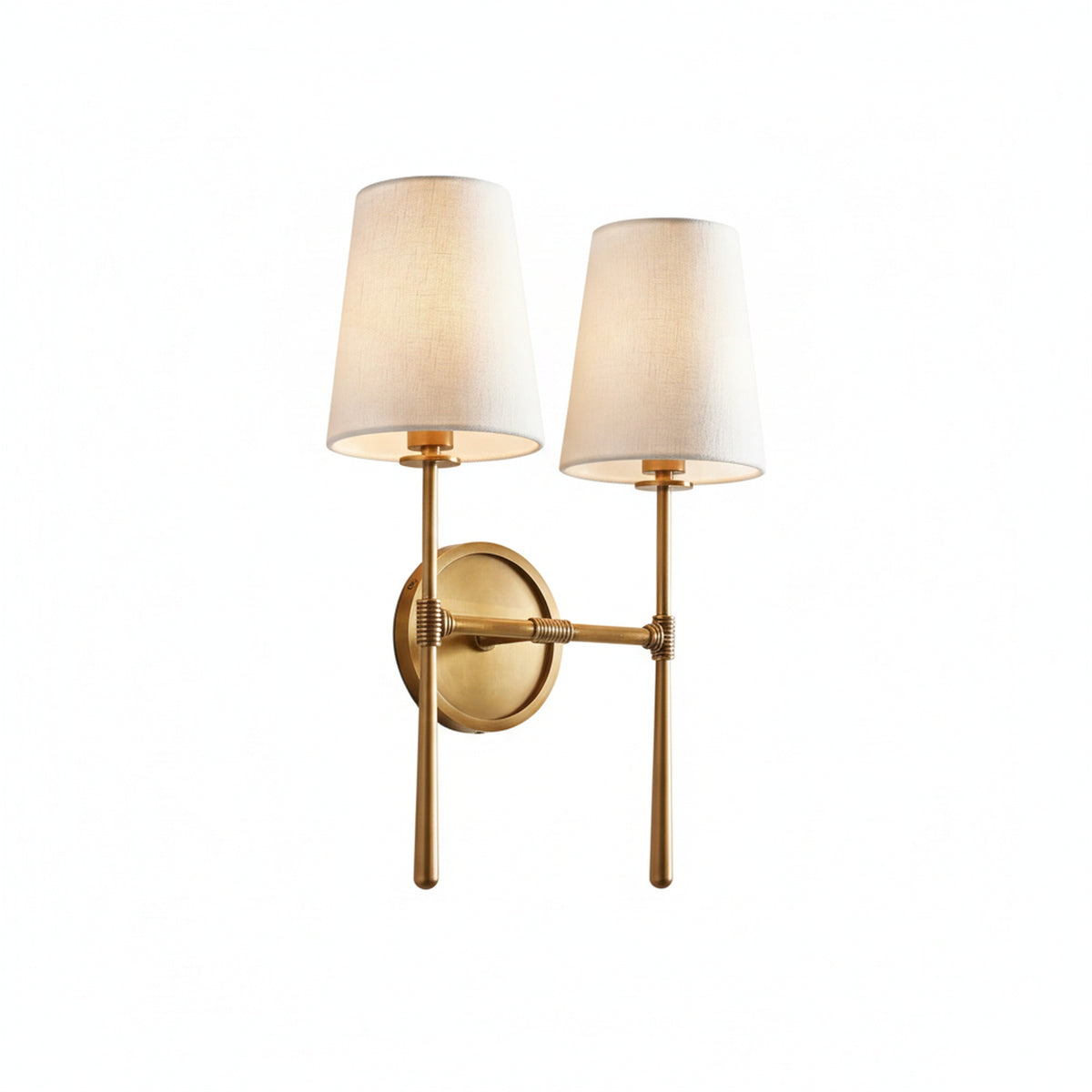 Wall Sconce Art Deco with Two Fabric Shades and Tapered Arm Design