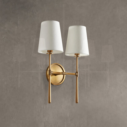 Wall Sconce Art Deco with Two Fabric Shades and Tapered Arm Design